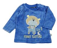 Safírovo-biela pruhovaná zamatová mikina s medvedíkom BLUE SEVEN