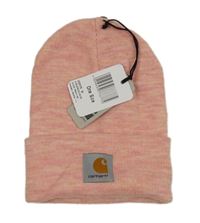 Nové - broskvovo-růžová melírovaná pletená čepice s nášivkou carhartt