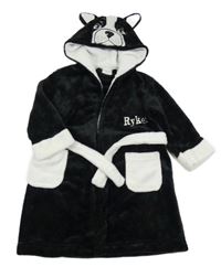 Černo-bílý plyšový župan s kapucí - pejsek MINIKIDZ