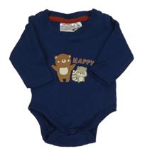 Tmavomodré body s medvídkem a mývalem a nápisem Ergee