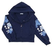 Tmavomodrá propínací crop mikina s květy a kapucí mayoral