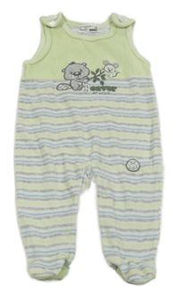 Pruhovano-světlezelené sametové dupačky so zvířátiky Ergee