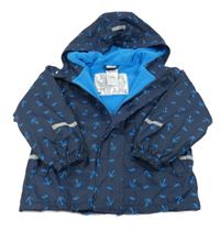 Tmavomodrá nepromokavá jarní bunda s kotvami a lodičkami a kapucí impidimpi