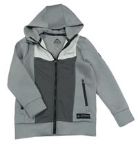 Šedo-tmavošedo-světlešedá tech fleece propínací mikina s kapucí PEAK