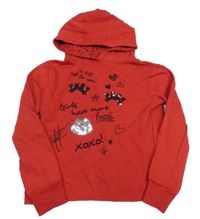 Červená crop mikina s řasami a pusinkou z flitrů a nápismi a kapucňou Y.F.K.