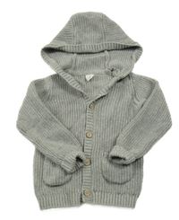 Sivý melírovaný rebrovaný prepínaci sveter s nápismi a kapucňou Topomini