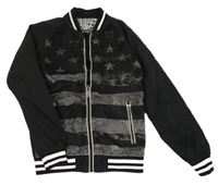 Černý šusťákový jarní bomber s hviezdičkami a pruhmi a sieťovinou COOLCAT