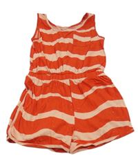 Červeno-světlepudrový vzorovaný letní overal s kapsou Tu