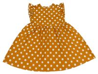 Medovo-biele bodkovaná é šaty s volánikmi SHEIN