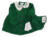 Nové - 2Set - Tmavozelené menšestrové prepínaci šaty s bílým límečkem + kalhotky na plenky Bonnie Baby