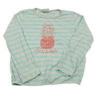 Svetlošedá -poměnkové pruhované/perforované melírované tričko s ananasom Topolino