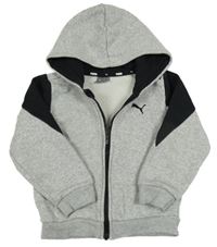 Šedo-černá melírovaná propínací mikina s logem a kapucí PUMA