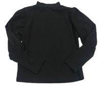 Čierne rebrované tričko so stojačikom Shein