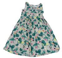 Sivé bavlnené šaty s listami a zvířaty H&M
