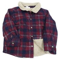 Tmavomodro-červená kockovaná menšestrová zateplená košeľová bunda The Little White Company