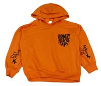 Oranžová mikina s nápisom a kapucňou