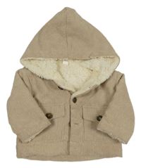 Béžová rebrovaná zateplená bunda s kapucňou
