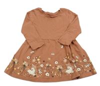 Hnedé bavlnené šaty s kvetmi a jednorožcami C&A