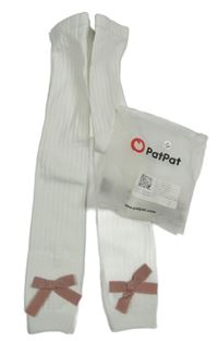 Nové - Bílé žebrované punčocháče bez šlapiček s mašlemi PatPat