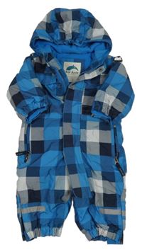 Modro-šedo-černá kostkovaná šusťáková zimní kombinéza s kapucí Eat Ants