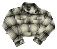 Černo--béžovo-šedá kostkovaná vlněná crop košilová bunda New Look