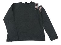 Tmavosivá melírovaná mikina s nápisom a průstřihem na rameni LMTD