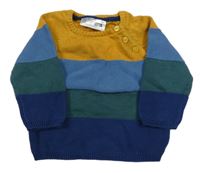 Okrovo-modro-zelený pruhovaný sveter Ergee