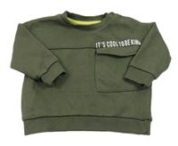 Khaki mikina s nápisem a kapsou F&F