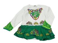 Nové - Bielo-zelené bavlnené šaty so vzorom a všitým body