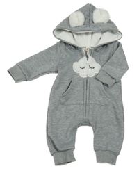 Šedá melírovaná tepláková kombinéza s mrakem a kapucí