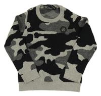 Šedo-černý army svetr s nášivkou Phillip Plein