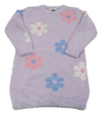Lila chlpaté svetrové šaty s kvetmi Primark