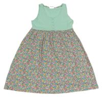 Tyrkysovo-farebné bavlnené šaty s kvetinami Yigga