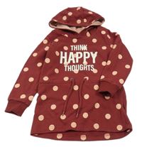 Vínové bodkovaná é teplákové šaty s nápisom a kapucňou Dopodopo