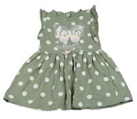 Khaki bodkovaná é bavlnené šaty s motýlom Dopodopo