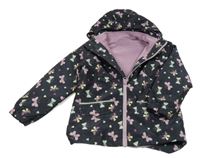3v1 - Černá šusťáková jarní bunda s motýly+ levandulová fleecová mikina Lupilu