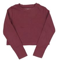 Vínové žebrované crop triko Next