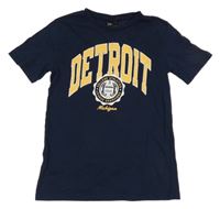 Tmavomodré tričko s nápisom H&M