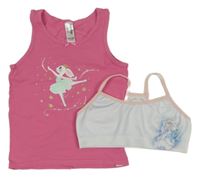 2set - Tmavorůžová košilka s králíkem + světlemodrá lambáda s Elsou