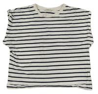 Bielo-tmavomodré pruhované crop tričko Zara