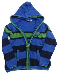 Modro-čierno-zelený pruhovaný prepínaci sveter s kapucňou Lupilu