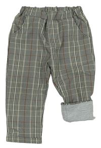 Béžovo-sivé kockované podšité nohavice