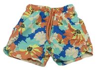 Bílo-zeleno-modro-oranžové květované plážové kraťasy Primark
