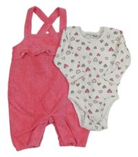 2 set - Biele body so srdíčky + ružové zamatové rebrované na traké tepláky Ergee