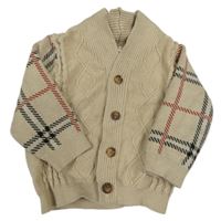 Béžový vzorovaný prepínaci sveter s kockovanymi rukávy shein