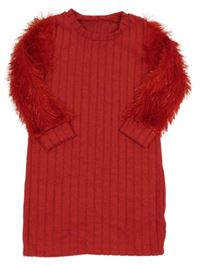 Červené rebrované úpletové šaty s rukávy s strapcemi Shein