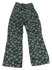 Khaki-modré květované flare manšestráky 