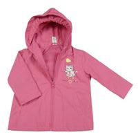 Ružová nepromokavá jarná bunda s mačkou a kapucňou C&A