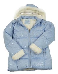 Světlemodrá šusťáková zimní bunda s Frozen a kapucí s kožešinou George