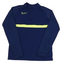 Tmavomodrá sportovní funkční mikina s neonovým pruhem a logem Nike